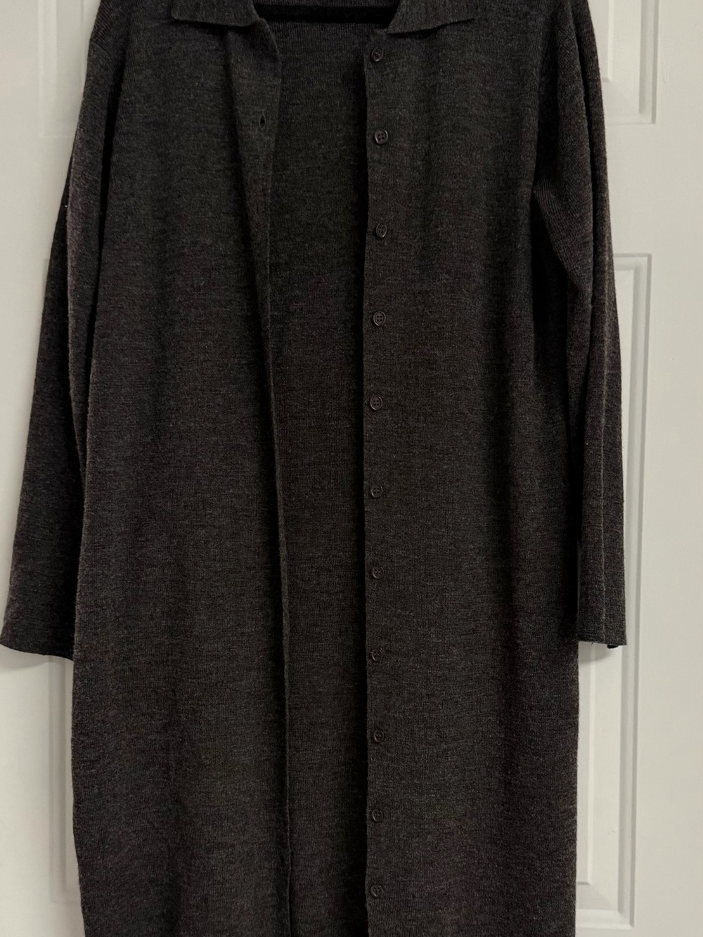 Long Button-Front Women's Cardigan Sweater - Charcoal Gray
